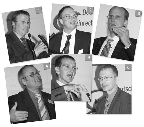 11. Deutscher Medizinrechtstag, 17.-18. September 2010 in Göttingen Lebhafte Diskussionen auf dem 11. Deutschen Medizinrechtstag: 1. Dr. Holger Blöcher, RiLSG Niedersachen-Bremen, Celle - 2. Rechtsanwalt Matthias Hein, Leipzig - 3. Rechtsanwalt Dr. Tobias Eickmann, Münster - 4. Benno Herrmann, CompuGROUP Medical AG, Koblenz - 5. Prof. Dr. Uwe Sander, Fachhochschule Hannover - 6. PD Dr. Dimitrios Psathakis, MDK Nord