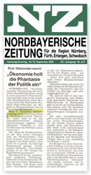 NZ Nordbayerische Zeitung - September 2004: Ökonomie holt die Phantasie der Politiker ein NZ Nordbayerische Zeitung - September 2004: Ökonomie holt die Phantasie der Politiker ein