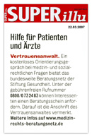 SUPER Illu März 2007: Hilfe für Patienten und Ärzte SUPER Illu März 2007: Hilfe für Patienten und Ärzte