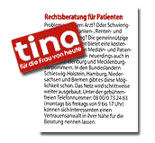 tina -Januar 2003: Rechtsberatung für Patienten - Die gemeinnützige Stiftung Gesundheit bietet eine kostenlose Erstberatung in Medizin- und Patientenrechtsfragen an. tina -Januar 2003: Rechtsberatung für Patienten - Die gemeinnützige Stiftung Gesundheit bietet eine kostenlose Erstberatung in Medizin- und Patientenrechtsfragen an.